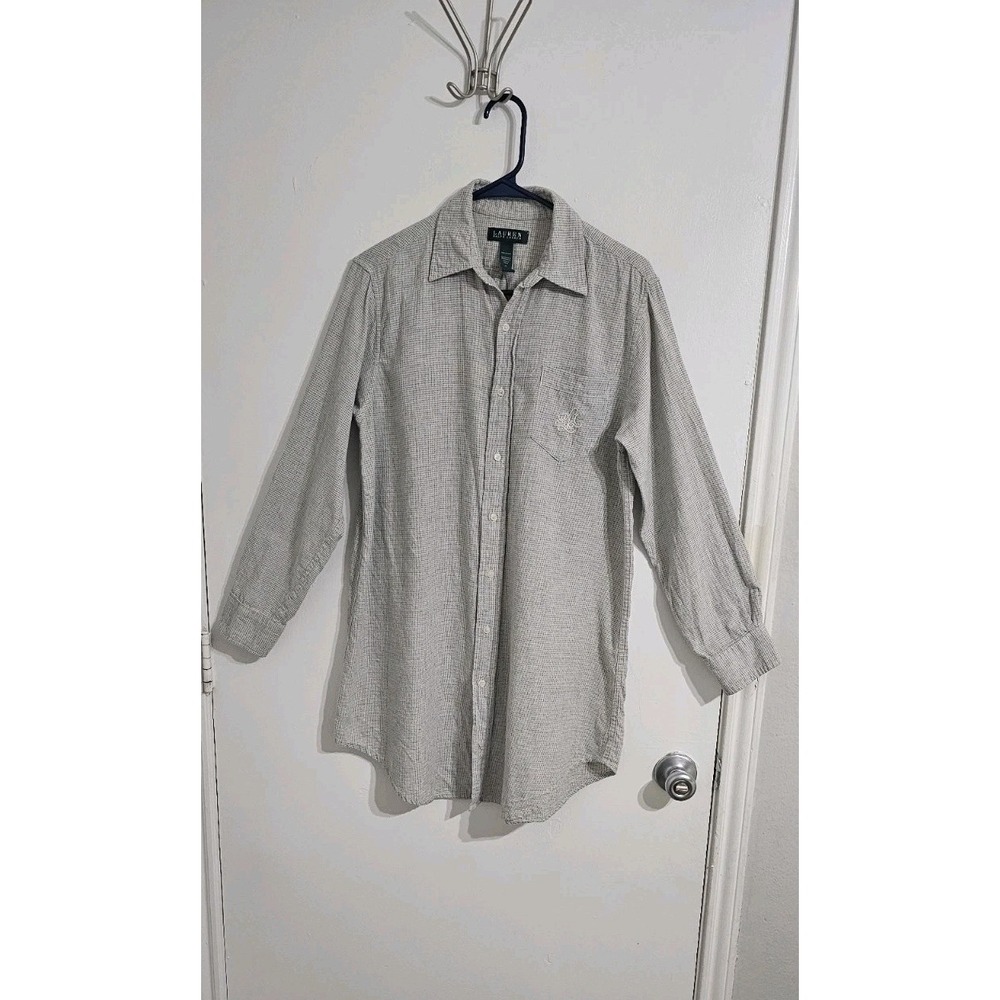 Lauren Ralph Lauren Women's Houndstooth Button Down Shirt Small Gray Preppy